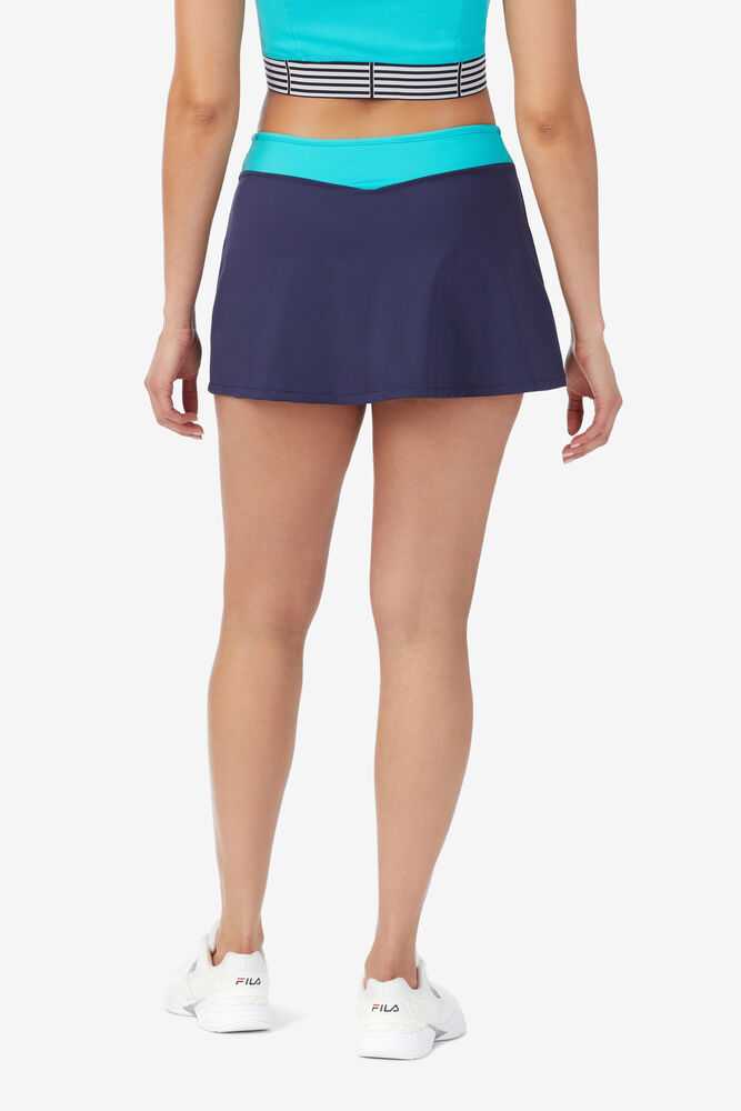 Navy White Women's FILA Bevans Tennis Skirts | USA-15222