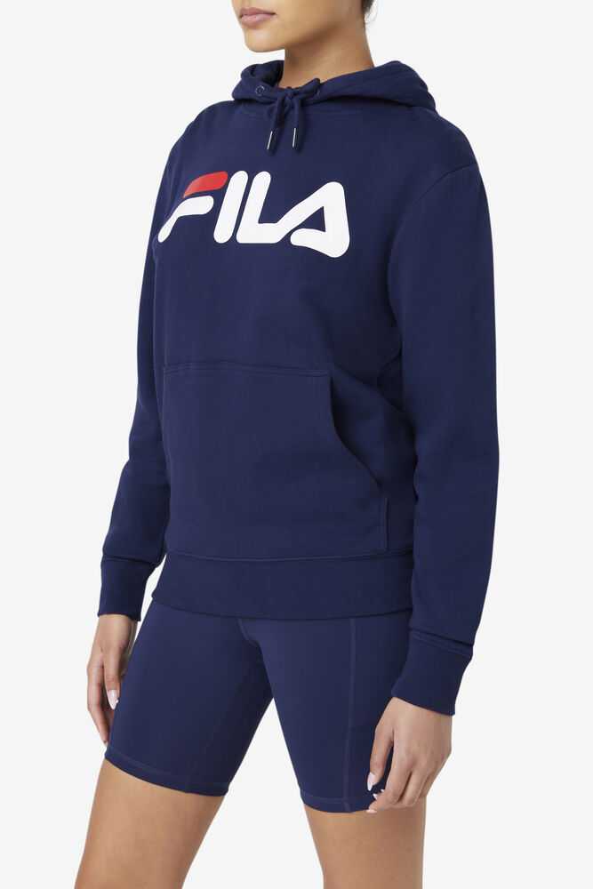 Navy White Women's FILA Lucy Hoodie | USA-15641