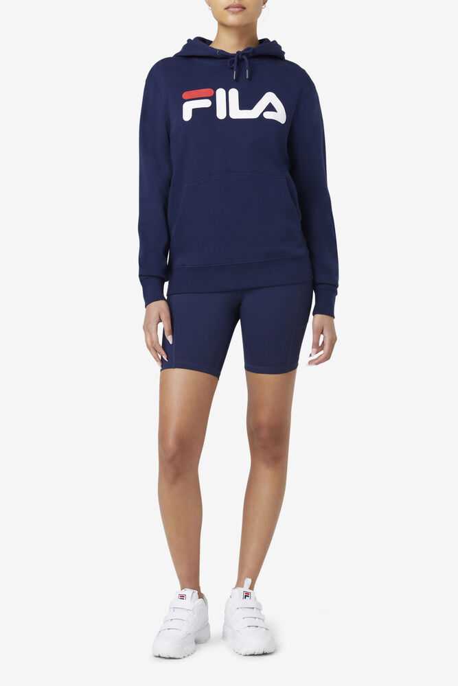 Navy White Women's FILA Lucy Hoodie | USA-15641