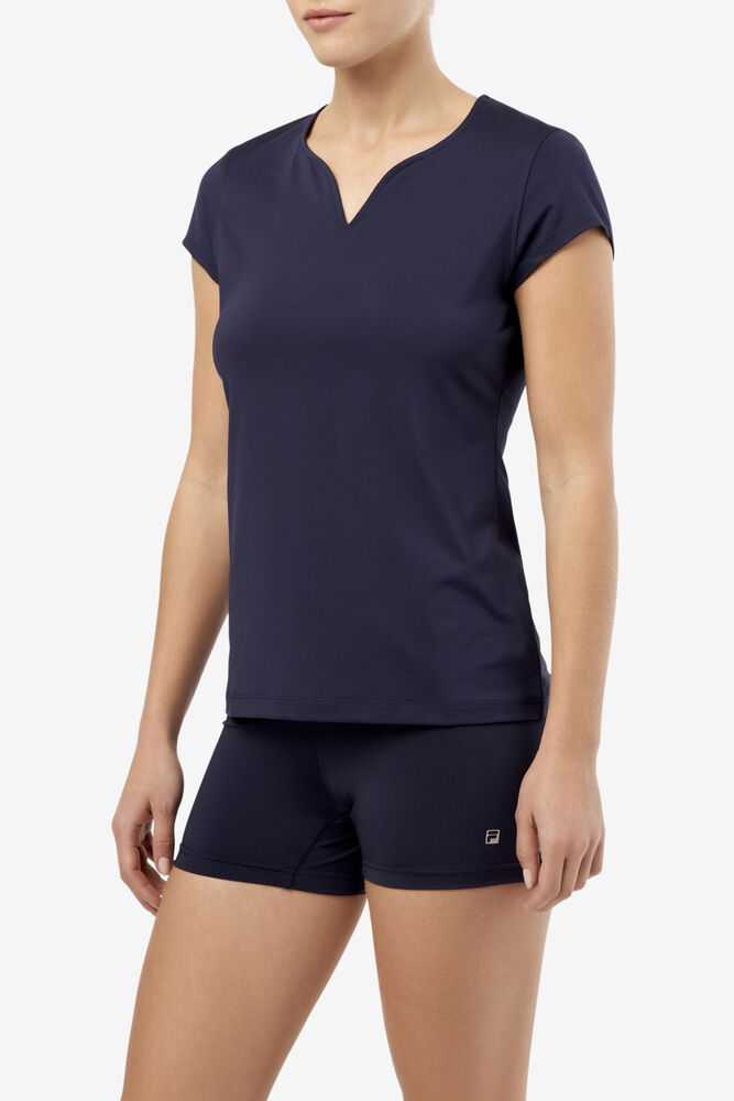 Navy Women's FILA Cap Tennis Shirts | USA-15244