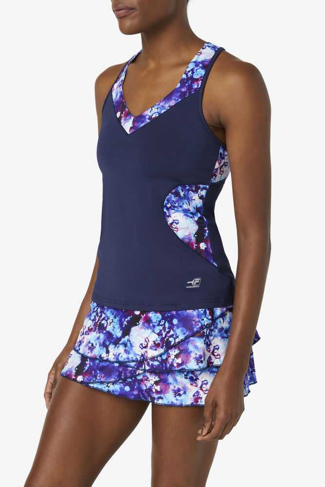 Navy Women's FILA Pickleball Halter Tank Top | USA-15320