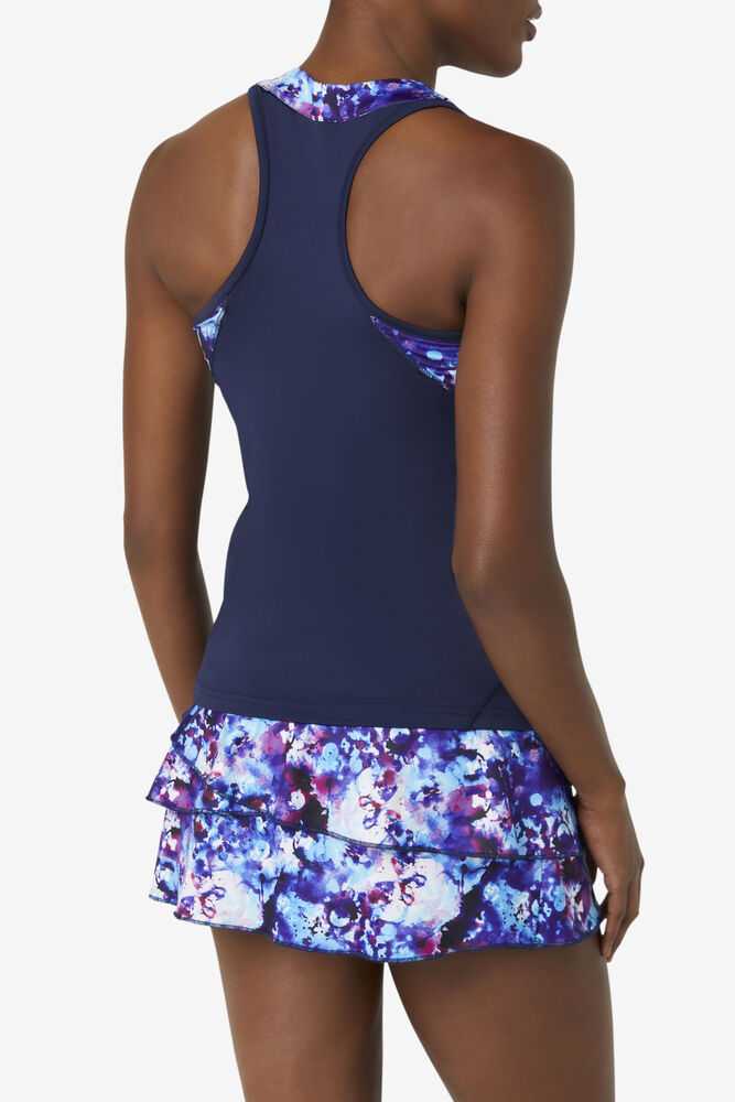 Navy Women's FILA Pickleball Halter Tank Top | USA-15320