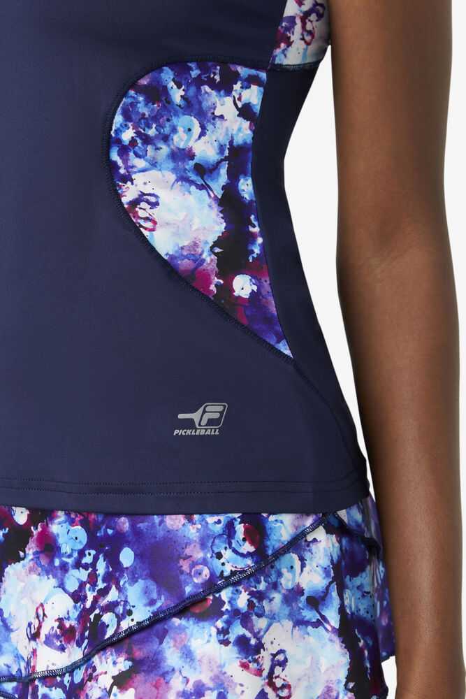 Navy Women's FILA Pickleball Halter Tank Top | USA-15320