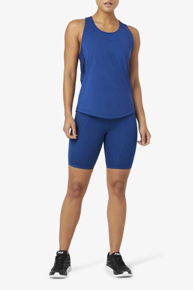 Navy Women's FILA Uplift Textured Workout Tank | USA-15383