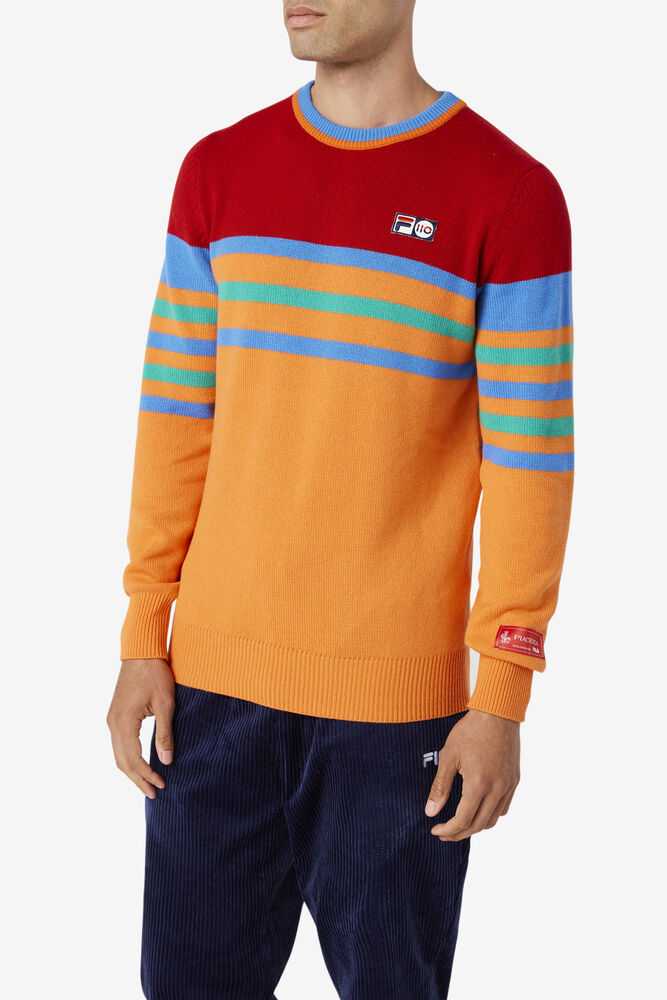 Navy Yellow Orange Men's FILA Cashmere Sweatshirt | USA-038261