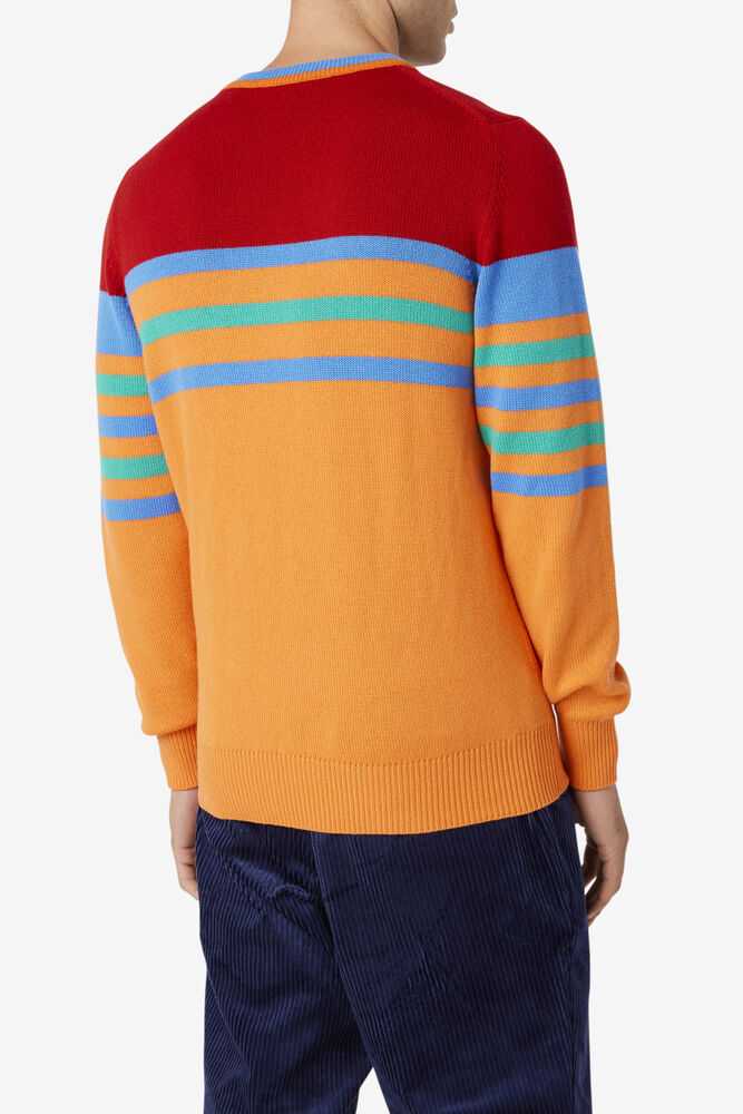 Navy Yellow Orange Men's FILA Cashmere Sweatshirt | USA-038261