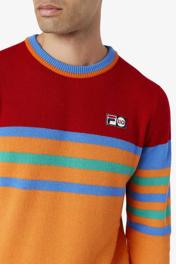 Navy Yellow Orange Men's FILA Cashmere Sweatshirt | USA-038261