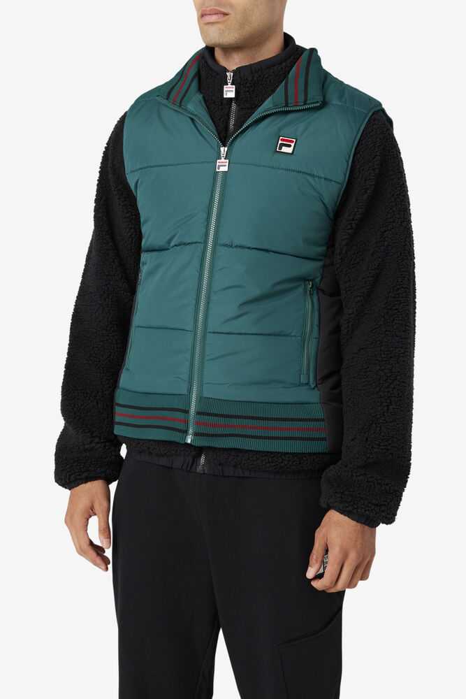 Olive Black Men's FILA Matias Puffer Vest | USA-901675