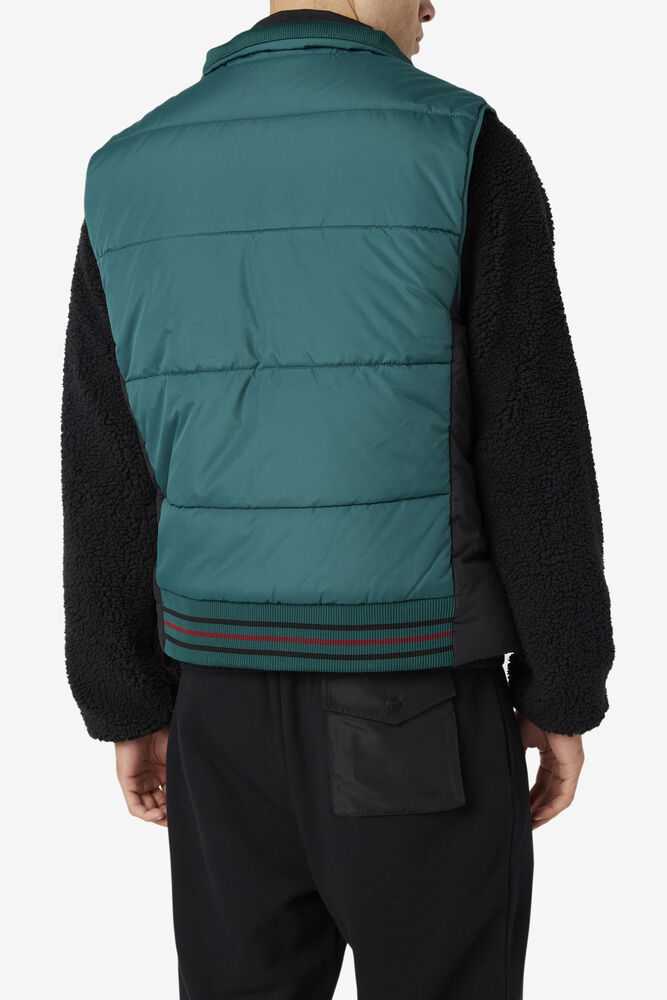 Olive Black Men's FILA Matias Puffer Vest | USA-901675