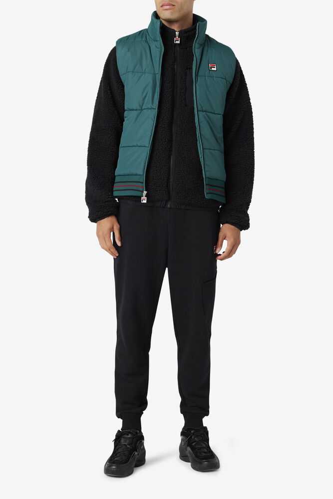 Olive Black Men's FILA Matias Puffer Vest | USA-901675