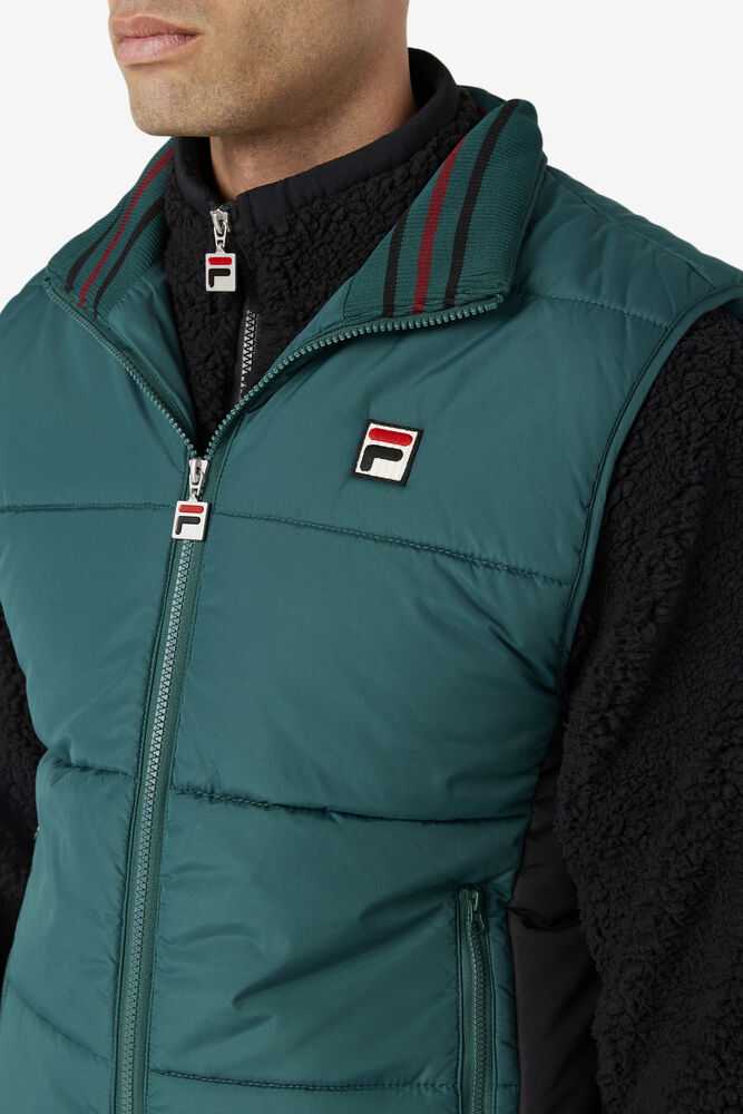 Olive Black Men's FILA Matias Puffer Vest | USA-901675