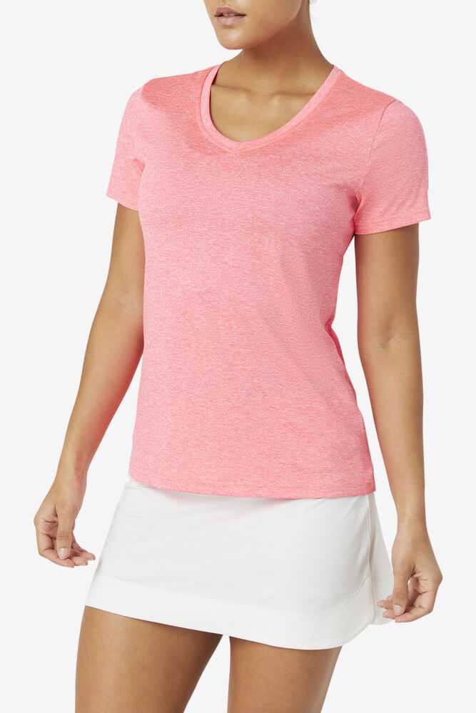 Pink Women's FILA Pickleball Silky V-neck T-shirts | USA-15314