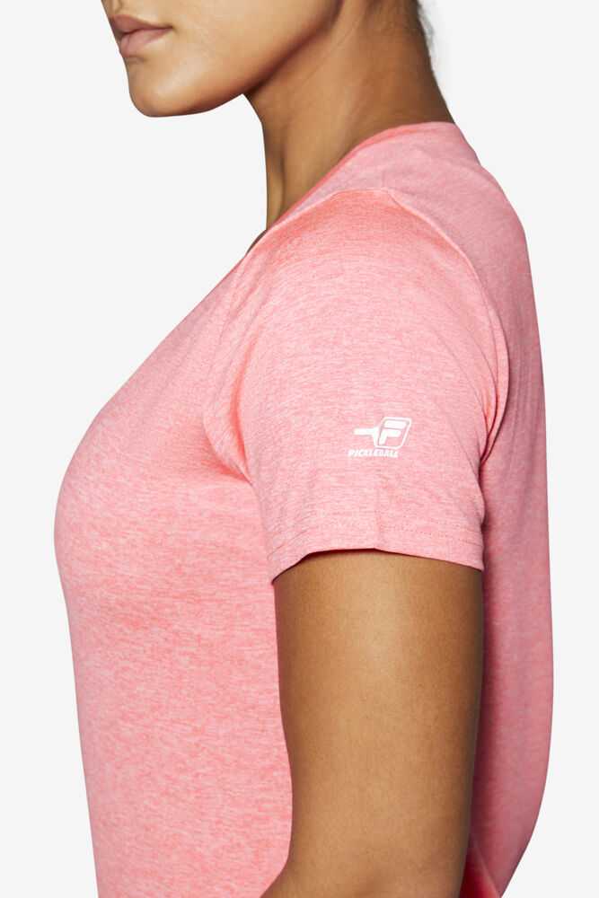 Pink Women's FILA Pickleball Silky V-neck T-shirts | USA-15314