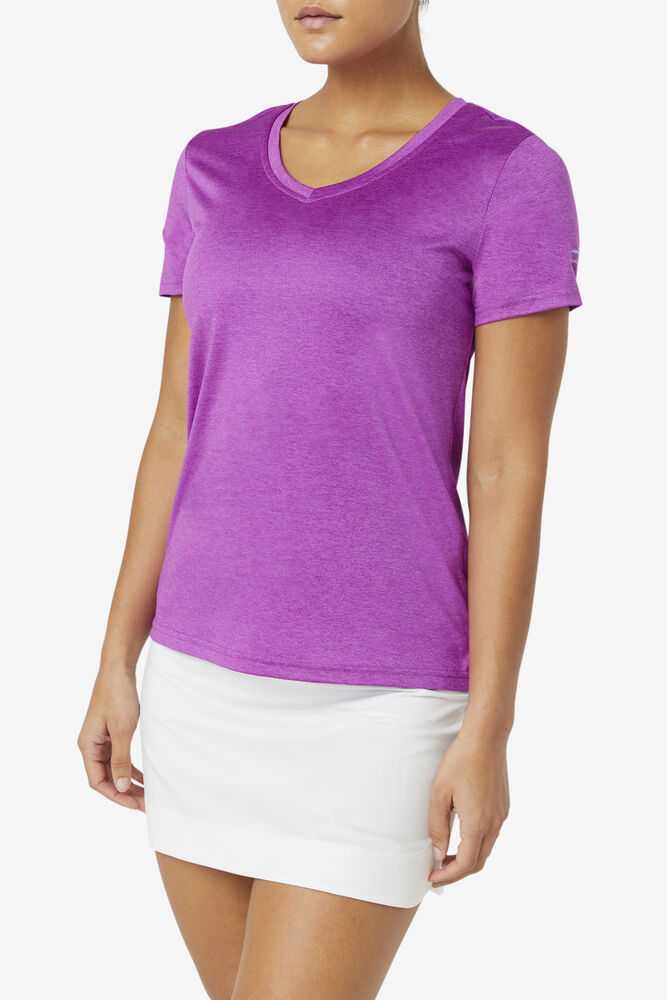 Purple Women's FILA Pickleball Silky V-neck T-shirts | USA-15315