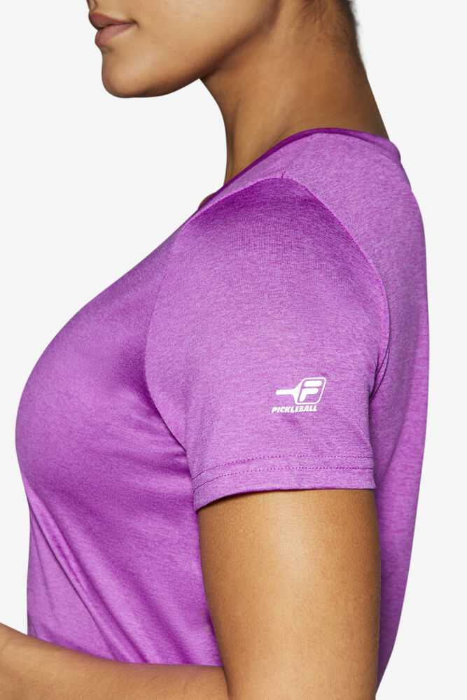 Purple Women's FILA Pickleball Silky V-neck T-shirts | USA-15315