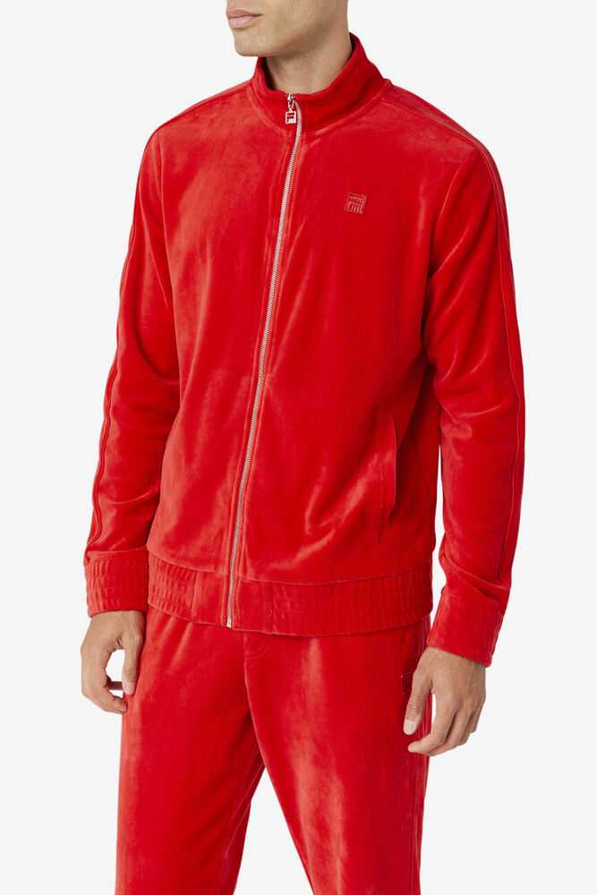 Red Men's FILA Deverall Velour Jacket | USA-507294