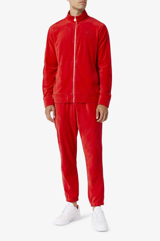 Red Men's FILA Deverall Velour Jacket | USA-507294