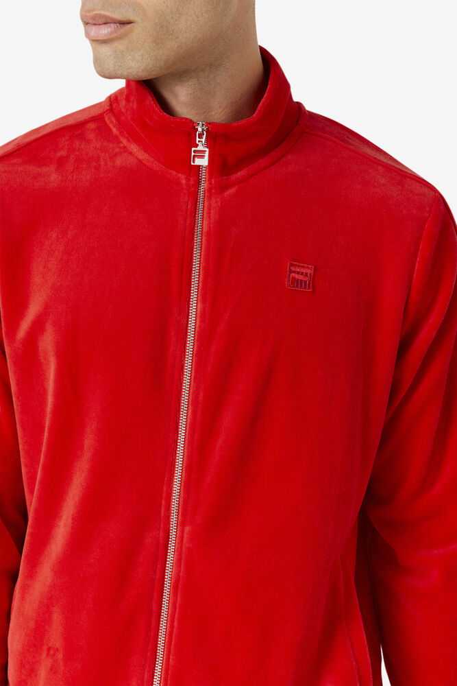 Red Men's FILA Deverall Velour Jacket | USA-507294