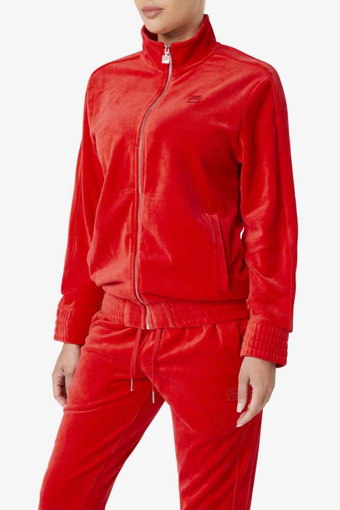 Red Men's FILA Deverall Velour Jacket | USA-507294