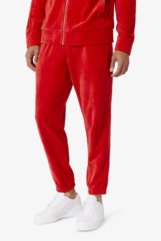 Red Men's FILA Deverall Velour Pants | USA-280346