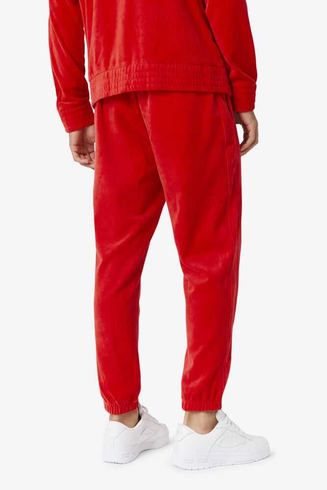 Red Men's FILA Deverall Velour Pants | USA-280346