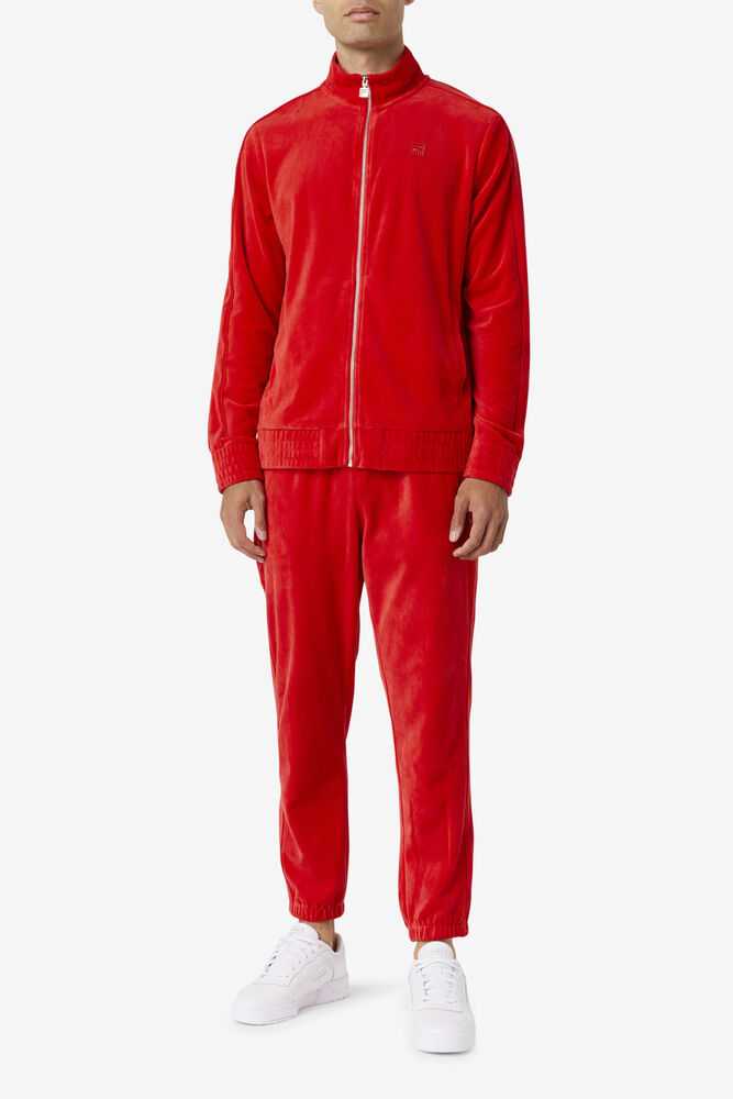 Red Men's FILA Deverall Velour Pants | USA-280346