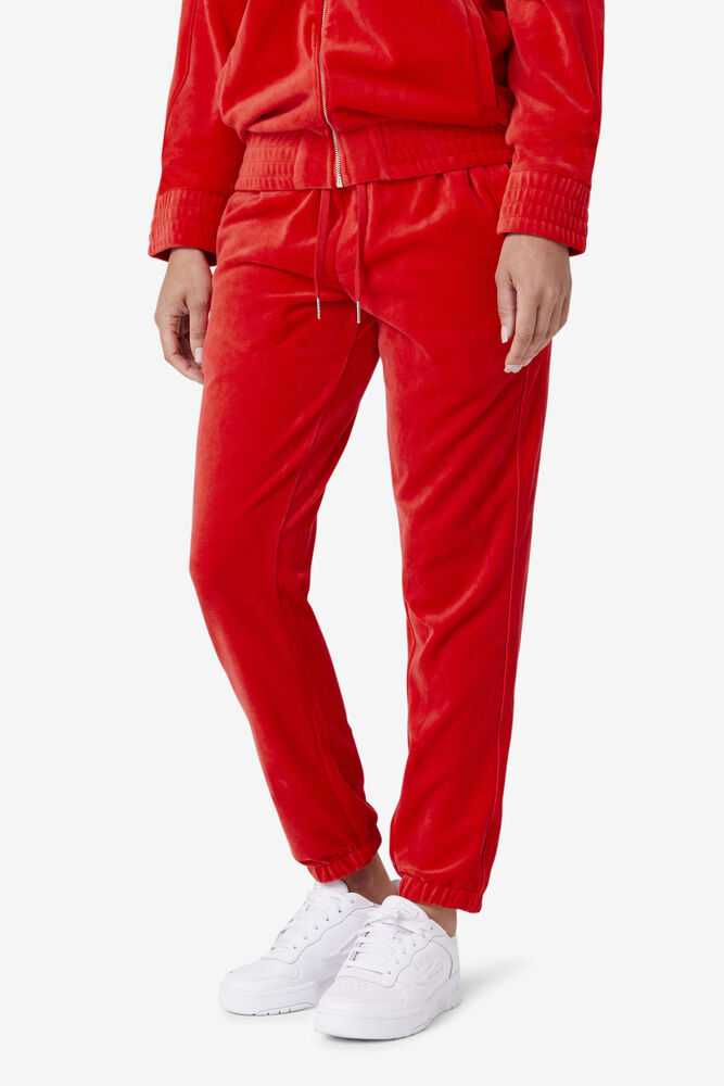 Red Men's FILA Deverall Velour Pants | USA-280346