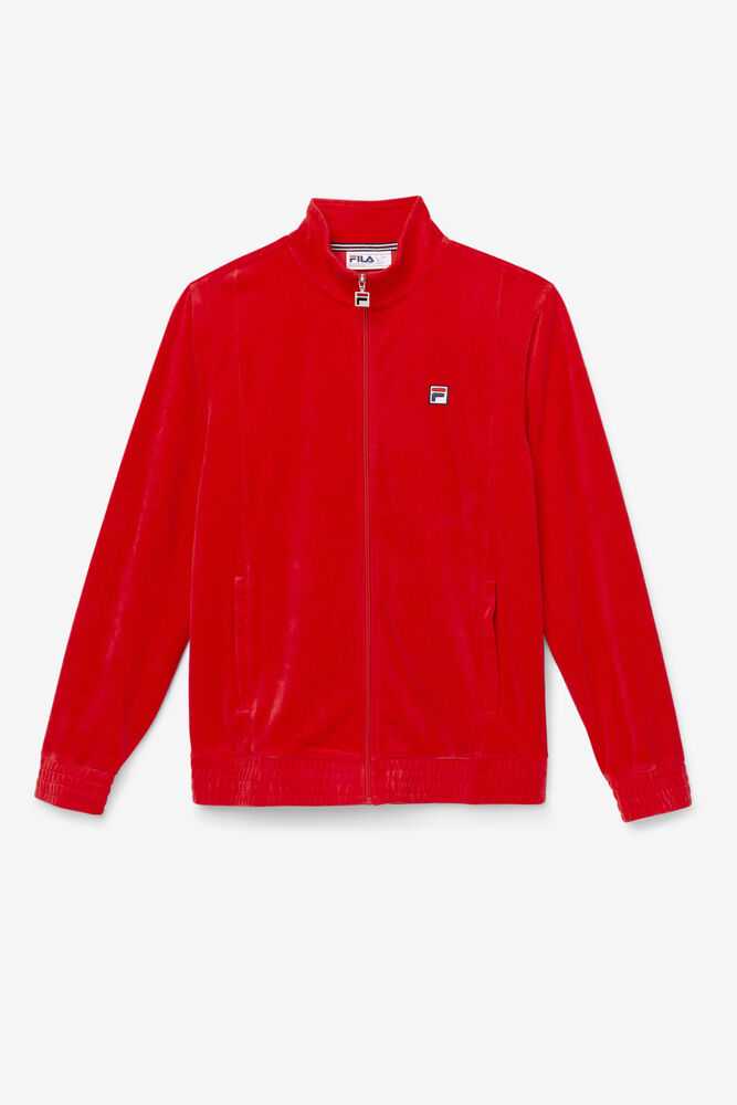 Red Men\'s FILA O-fit Velour Jacket | USA-063814