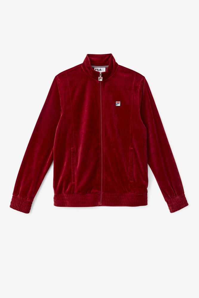 Red Men\'s FILA O-fit Velour Jacket | USA-581729