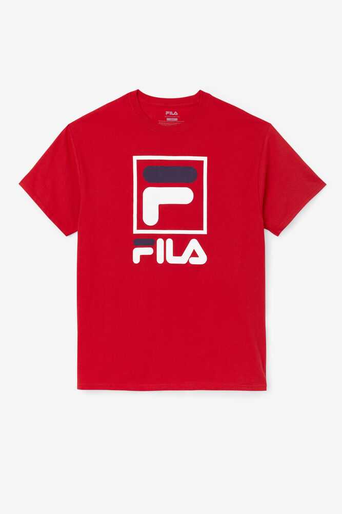 Red White Navy Men\'s FILA Stacked T-shirts | USA-038759