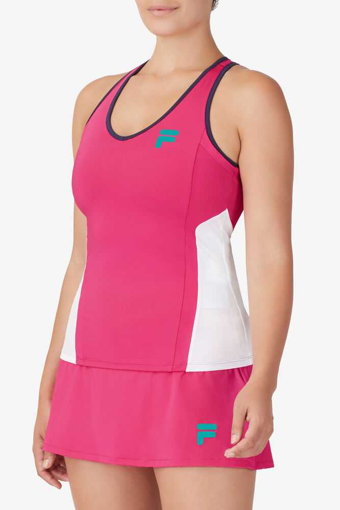 Rose White Navy Women's FILA Baseline Tennis Tank Top | USA-15288