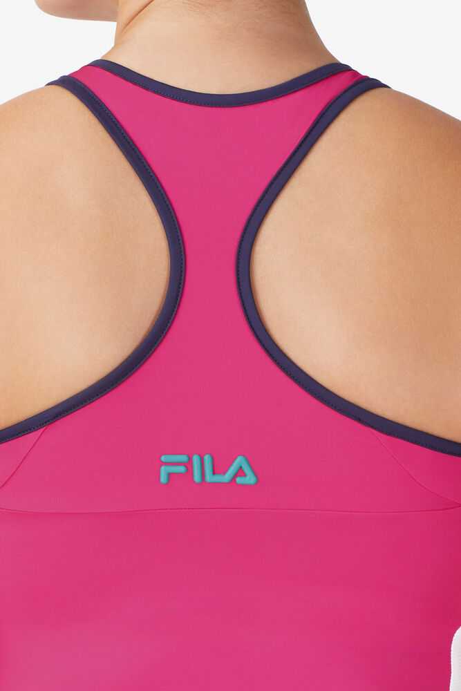 Rose White Navy Women's FILA Baseline Tennis Tank Top | USA-15288