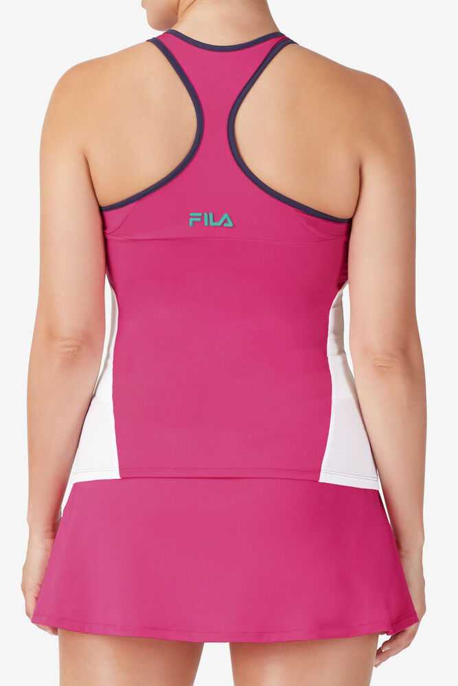 Rose White Navy Women's FILA Baseline Tennis Tank Top | USA-15288