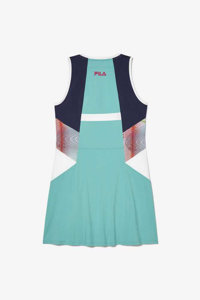 Turquoise Navy Women's FILA Bevans Tennis Dress | USA-15219