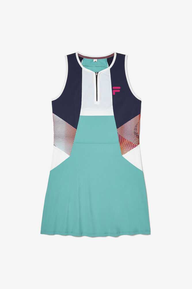 Turquoise Navy Women\'s FILA Bevans Tennis Dress | USA-15219