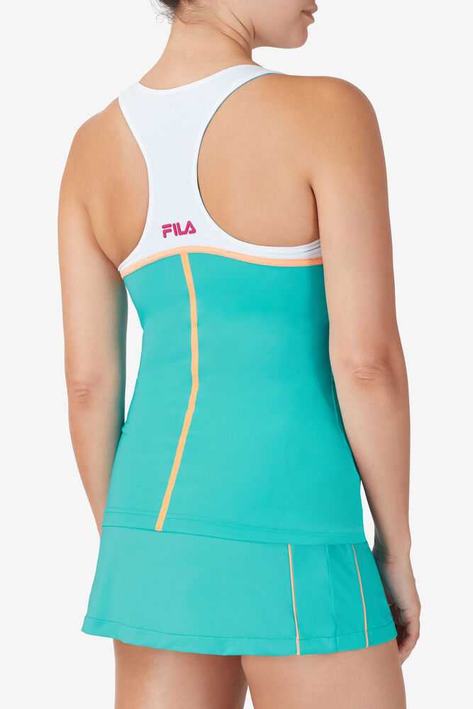 Turquoise Orange White Women's FILA Baseline Tennis Tank Top | USA-15291