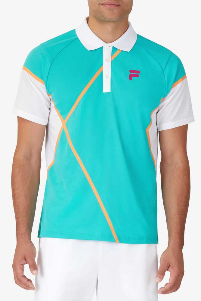 Turquoise White Men's FILA Bevans Tennis Polo | USA-16064