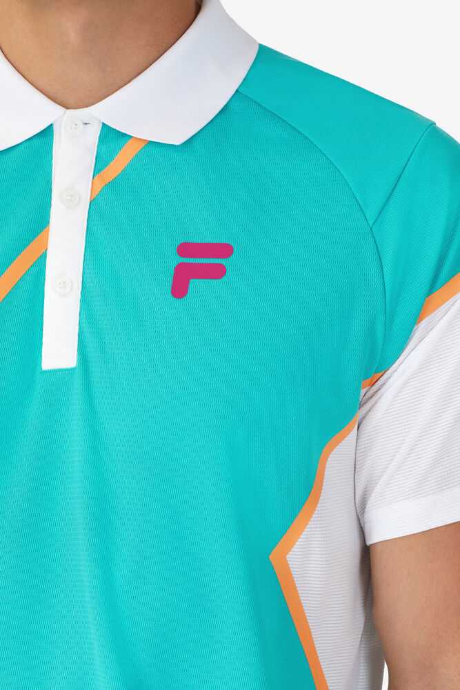 Turquoise White Men's FILA Bevans Tennis Polo | USA-16064