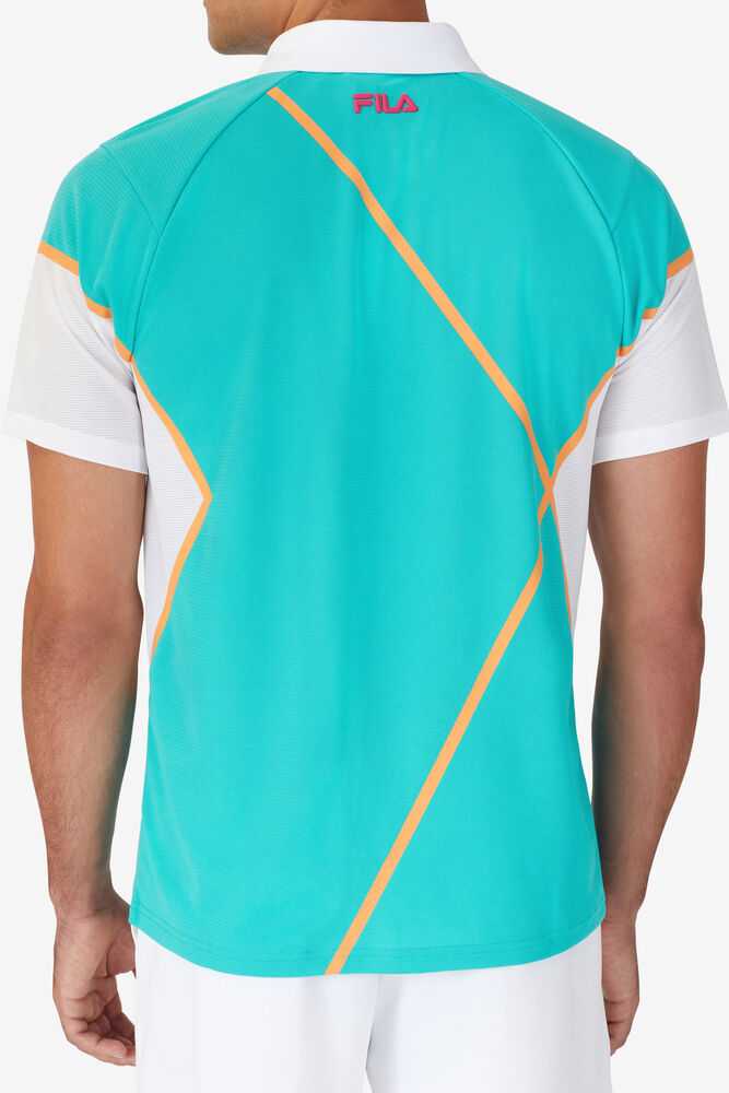 Turquoise White Men's FILA Bevans Tennis Polo | USA-16064