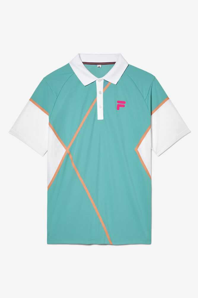 Turquoise White Men\'s FILA Bevans Tennis Polo | USA-16064