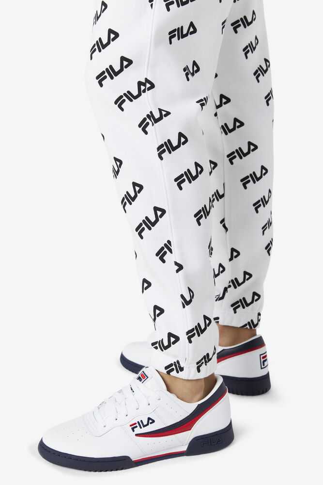 White Black Men's FILA Diagonal Fleece Joggers | USA-578209