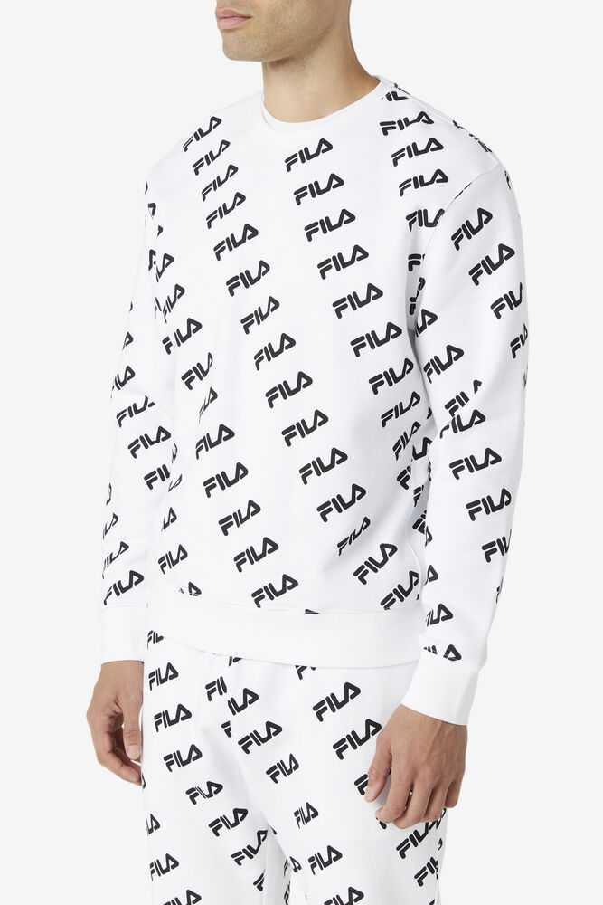 White Black Men's FILA Diagonal Sweatshirt | USA-702384