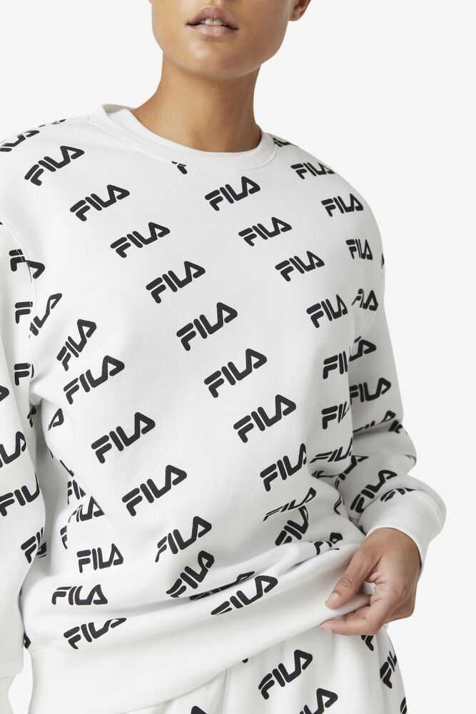 White Black Men's FILA Diagonal Sweatshirt | USA-702384