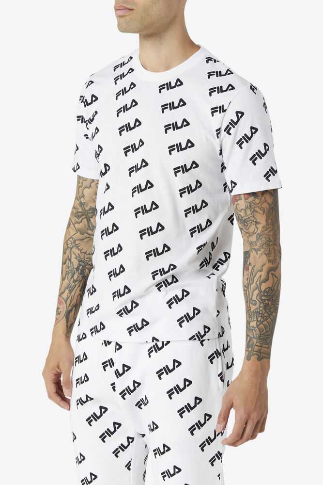 White Black Men's FILA Diagonal T-shirts | USA-085729