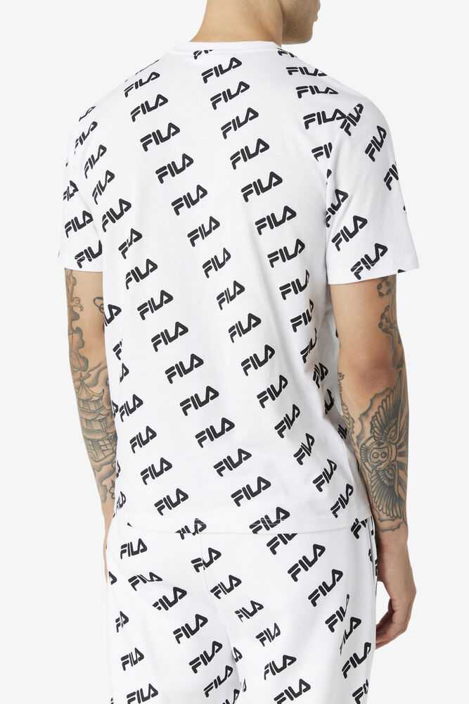 White Black Men's FILA Diagonal T-shirts | USA-085729