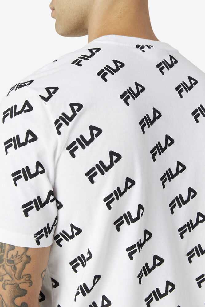 White Black Men's FILA Diagonal T-shirts | USA-085729