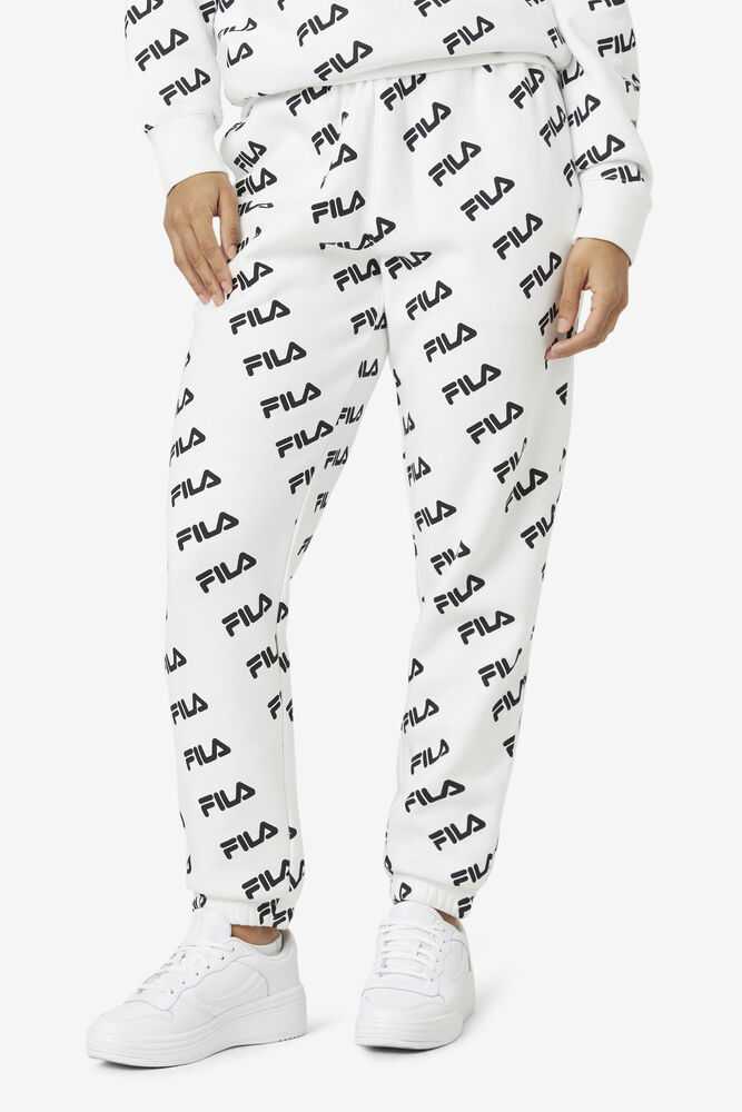 White Black Women's FILA Diagonal Fleece Joggers | USA-15493