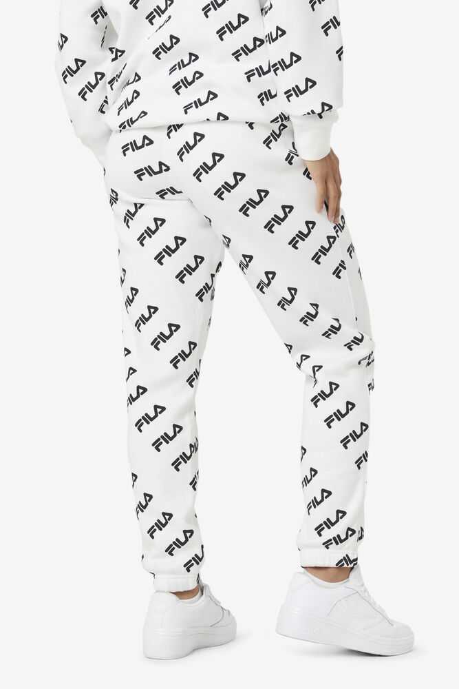 White Black Women's FILA Diagonal Fleece Joggers | USA-15493