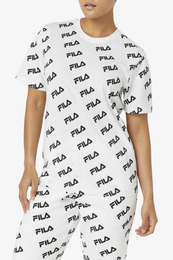 White Black Women's FILA Diagonal T-shirts | USA-15733