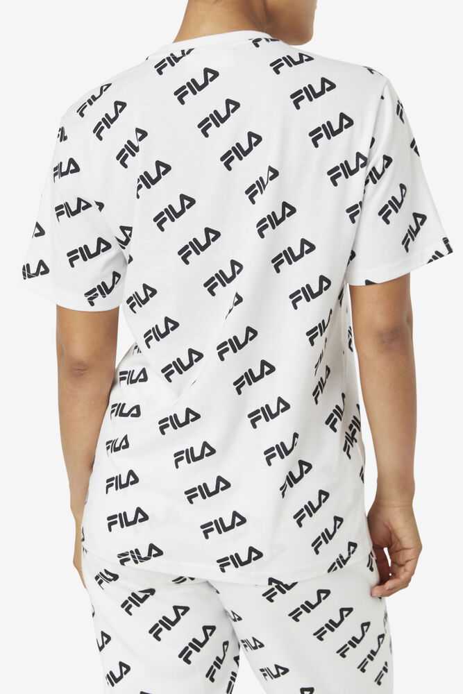 White Black Women's FILA Diagonal T-shirts | USA-15733